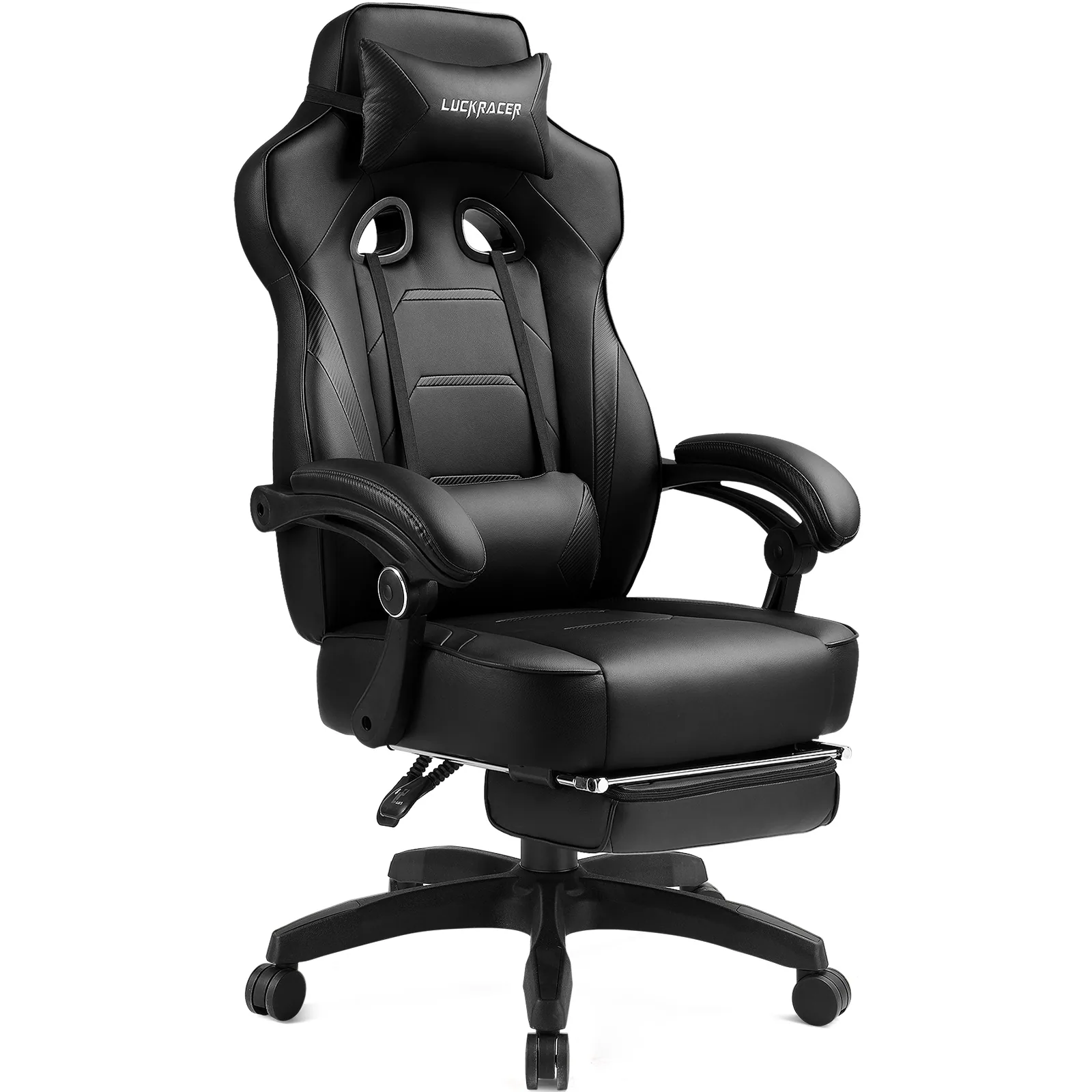 GTPlayer - F59 Racing Style Gaming Chair with Footrest - Black