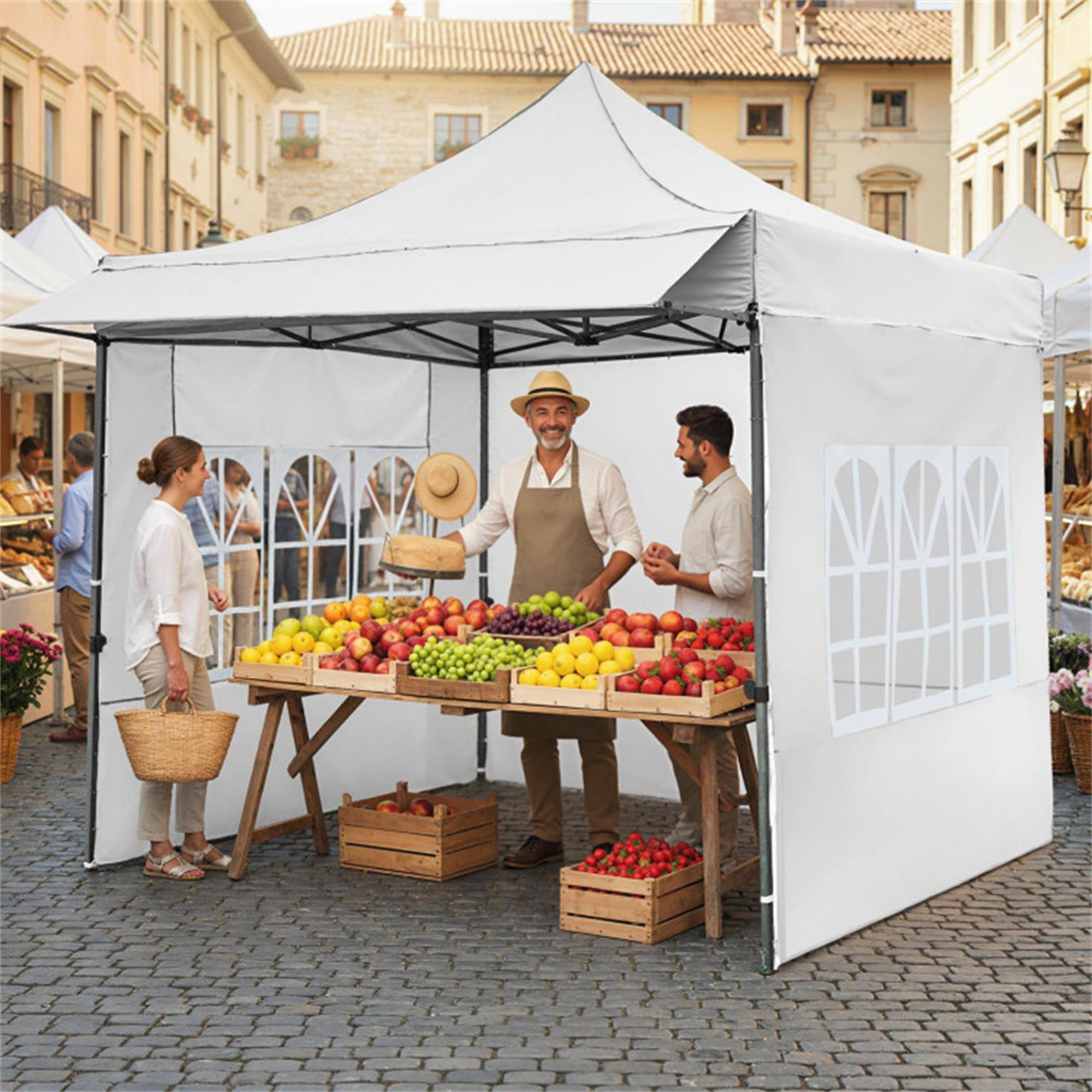 Alt View 2. Boyel Living - White 120-in W x 120-in D x 128.4-in H Pop up Canopy Tent with Sidewalls.