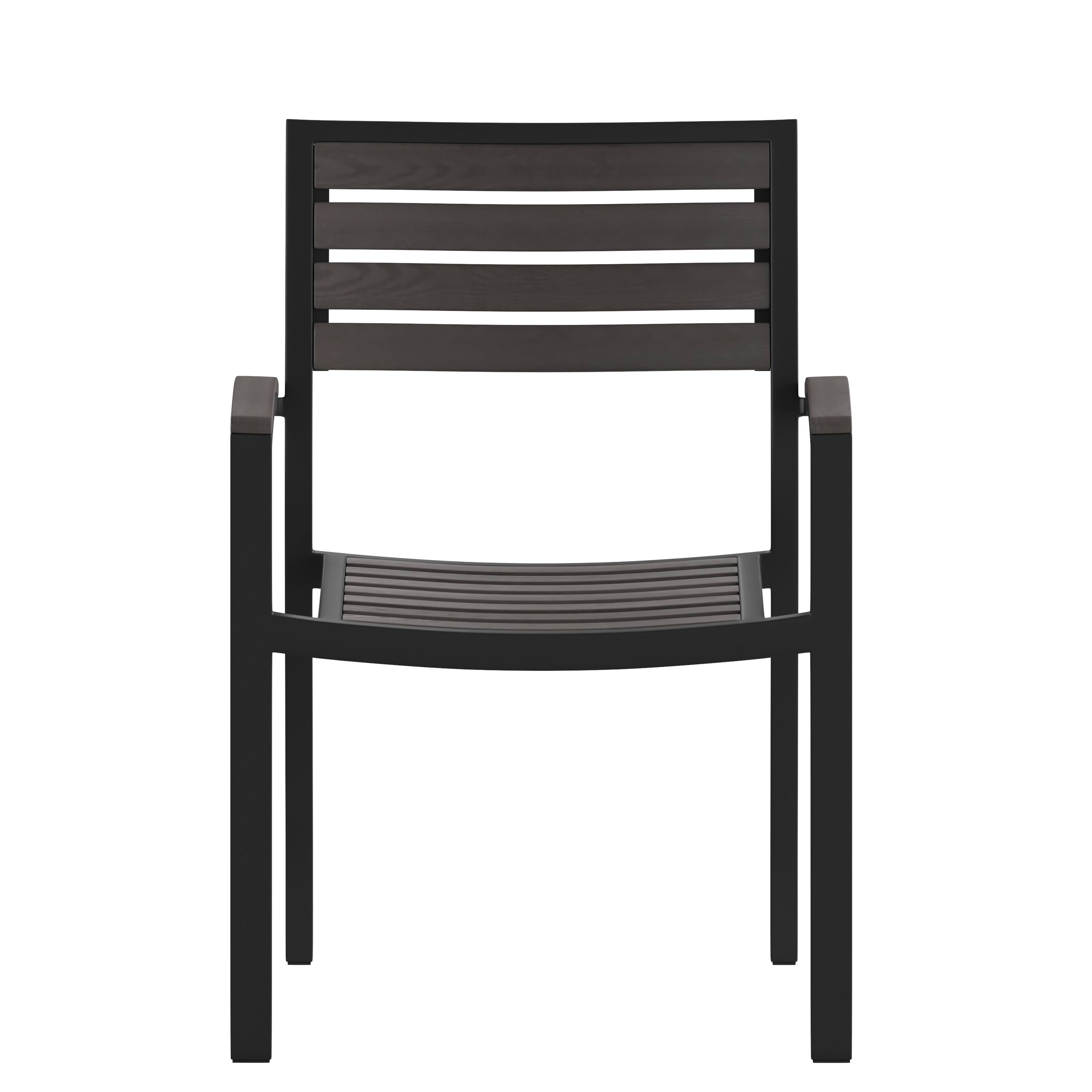 Alt View 10. Emma + Oliver - Set of 2 Stackable All-Weather Aluminum Patio Chairs with Faux Teak Slats - Gray Wash Teak.
