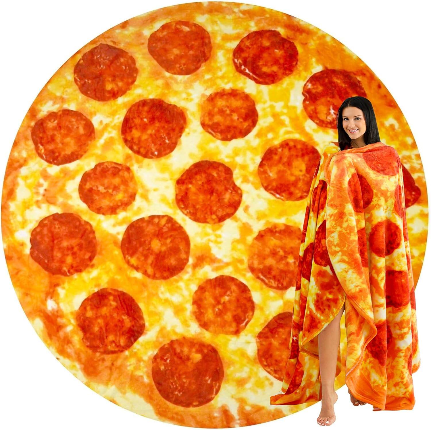 Front. Zulay Kitchen - Zulay Kitchen Pepperoni Pizza Blanket Premium Soft Flannel 285 GSM 80 Inches - Pepperoni Pizza.