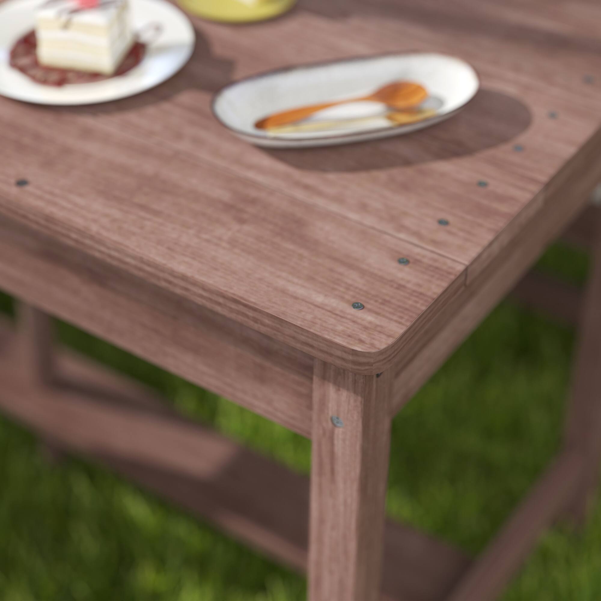 Alt View 5. Qaba - Kids Picnic Table, Outdoor Wooden Table & Bench Set with Cushions and Umbrella, Children Backyard Furniture - Blue.