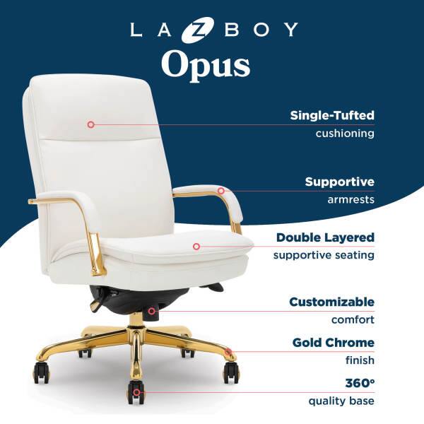 LAZBOY Opus Single-Tufted cushioning Supportive armrests Double Layered supportive seating Customizable comfort Gold Chrome finish 360° quality base