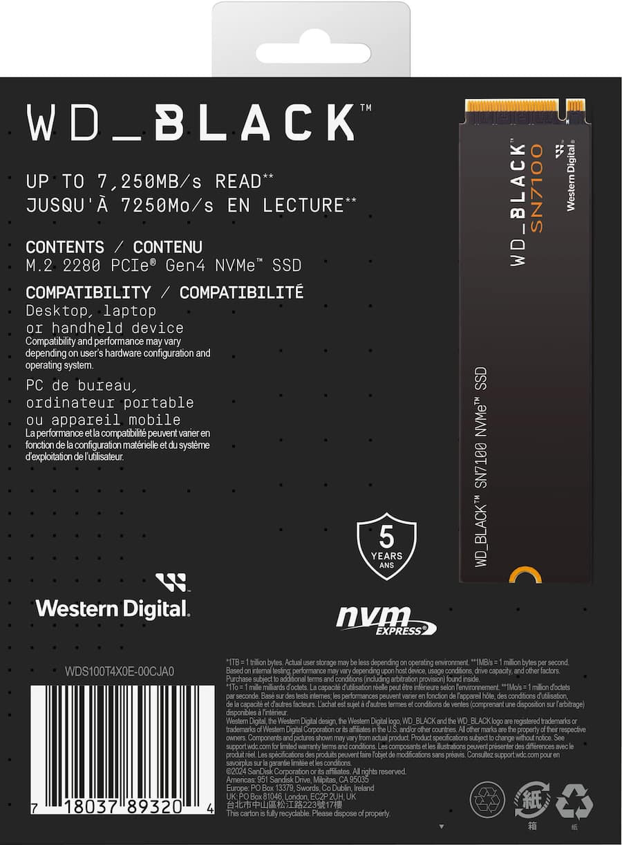 WD BLACK SN7100 1TB Internal SSD Gen 4 x4 NVMe WDBELG0010BBK-WRSN WD BLACK SN7100 1TB Internal SSD Gen 4 x4 NVMe WDBELG0010BBK-WRSN