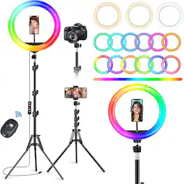 Schertz - 10.2" Ring Light with 75" Tripod & Phone Holder, 32 Color Modes, 12 Brightness Levels, Wireless Remote for Makeup, TikTo