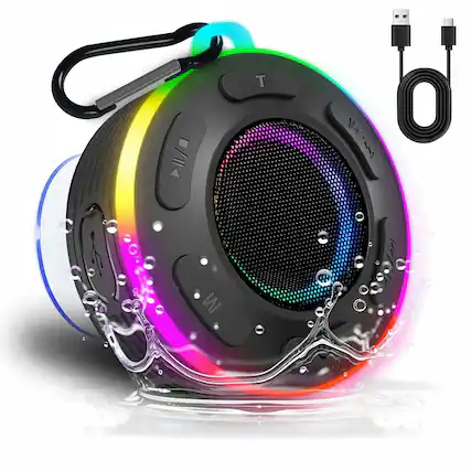 Front. Dazzed Corner - Portable Bluetooth Shower Speaker with Led Light - Black.