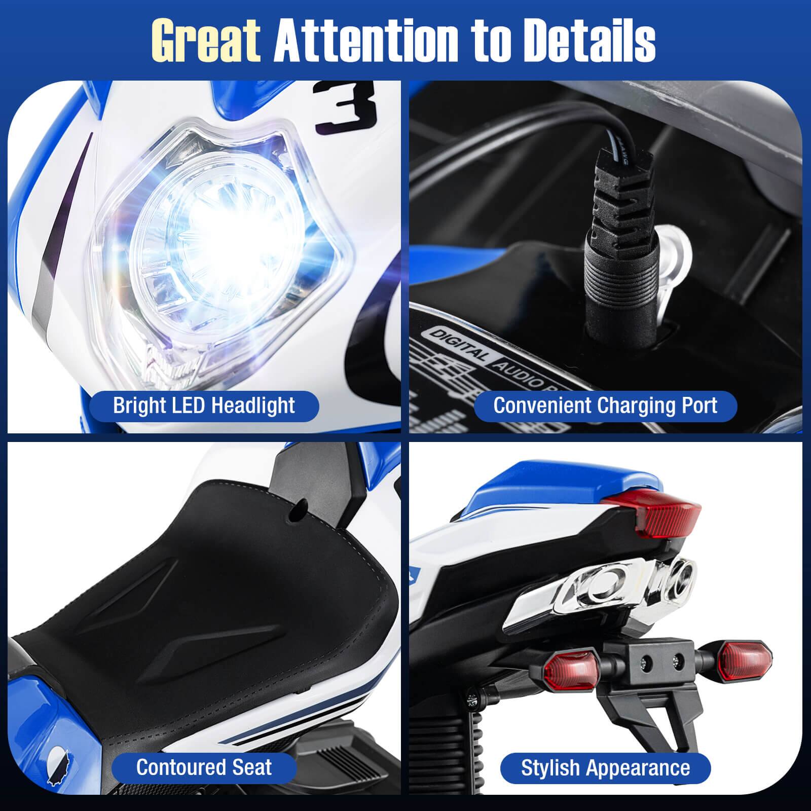 Great Attention to Details

- Bright LED Headlight
- Convenient Charging Port
- Contoured Seat
- Stylish Appearance