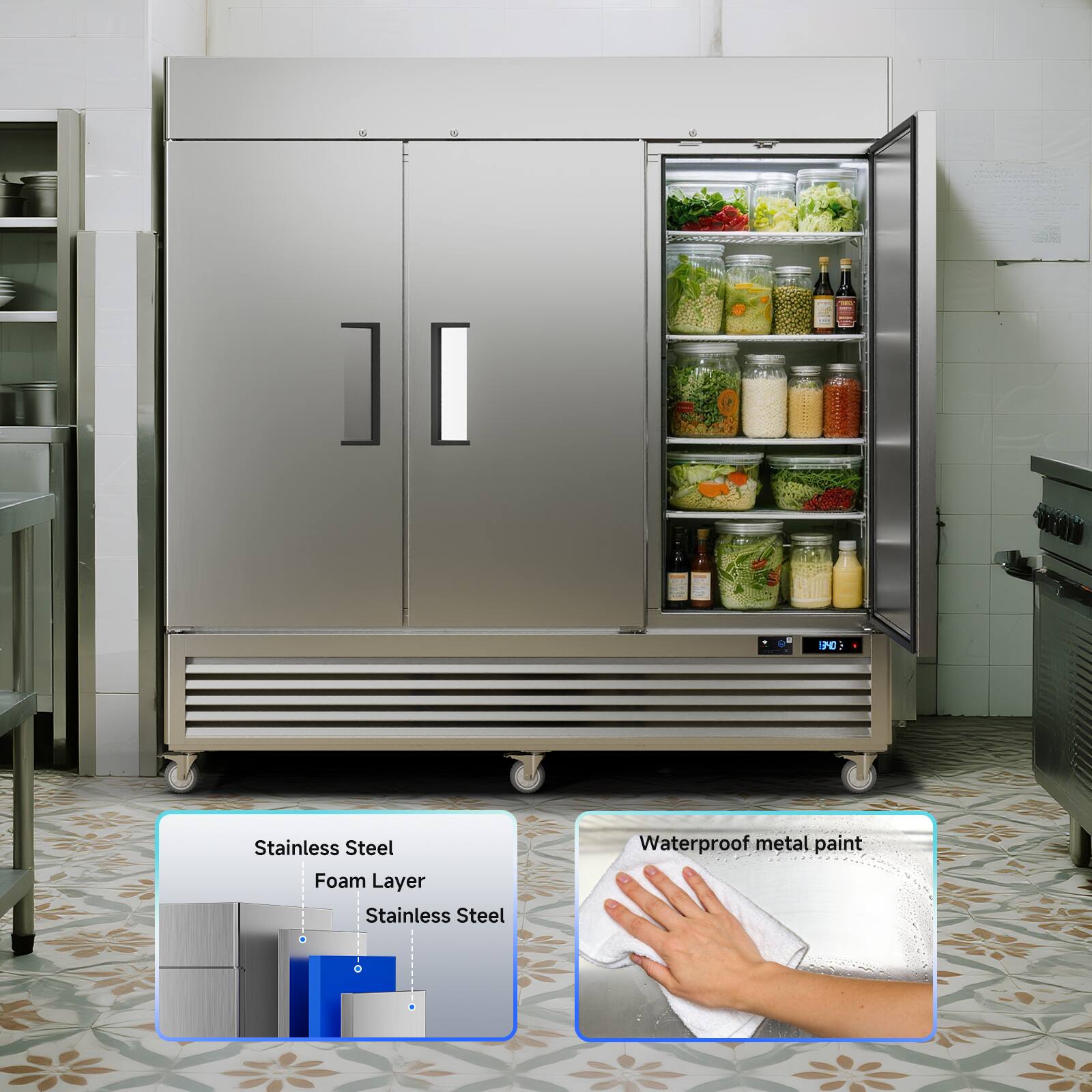 - Stainless Steel
- Foam Layer
- Stainless Steel
- Waterproof metal paint