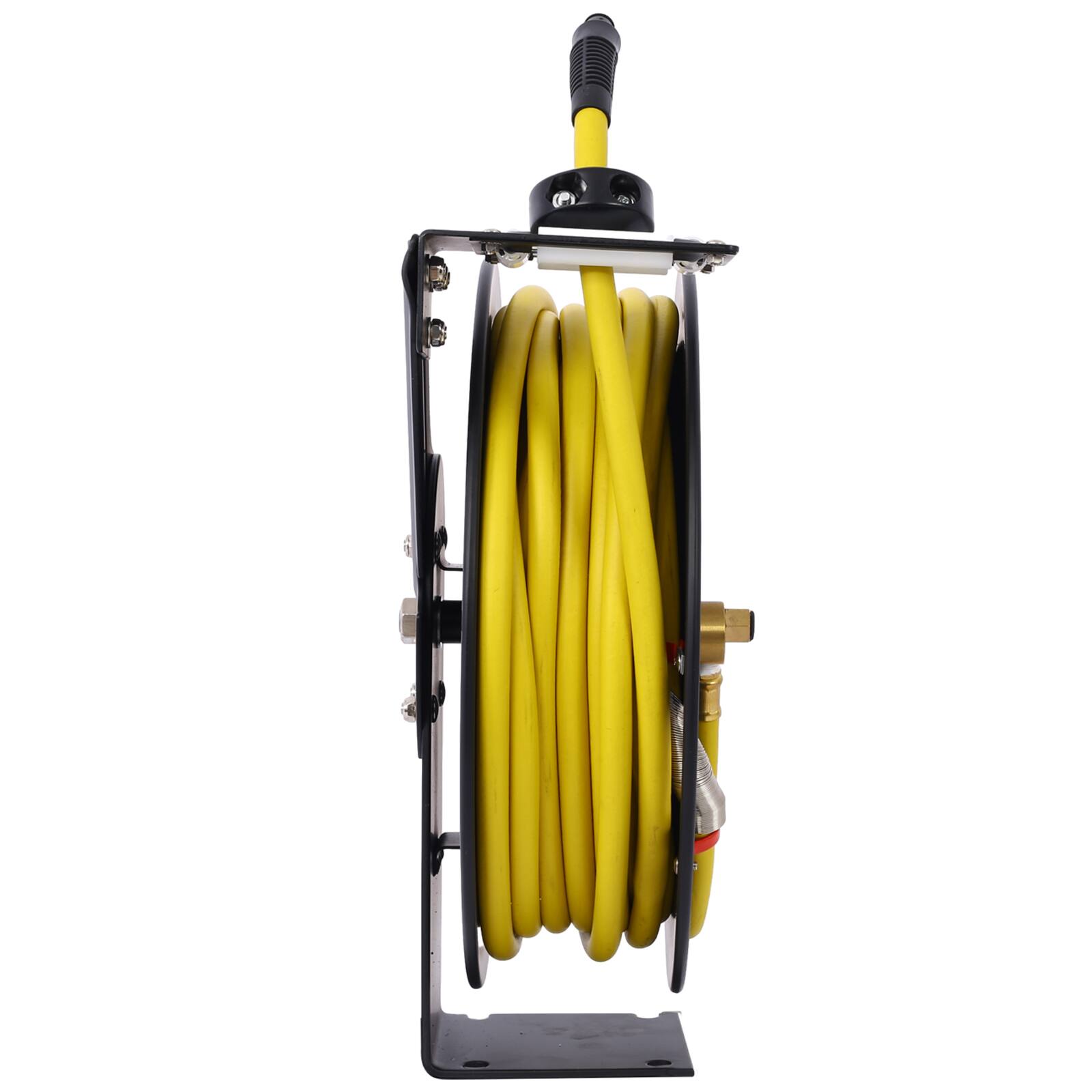Left. LOVMOR - 3 8 in x 50 Foot Retractable SBR Rubber Air Hose Reel Industrial Steel Single Arm.