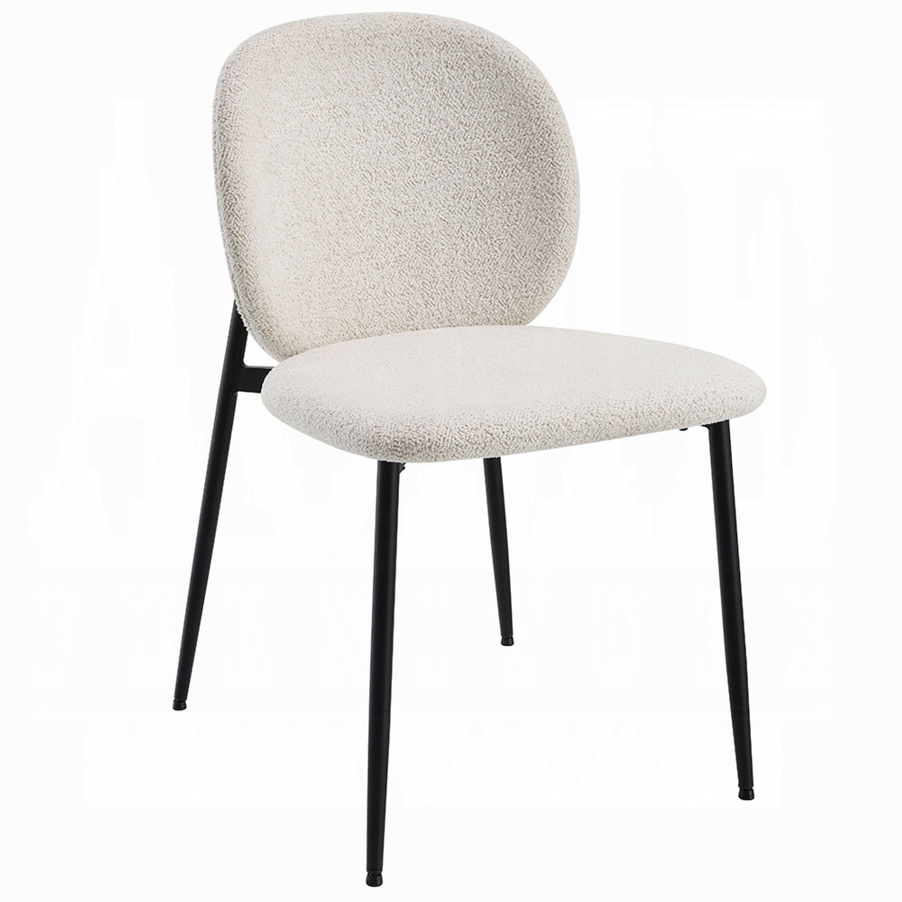 Manhattan Lane - Laus Side Dining Chair Set of 2, White Boucle, Sleek Black Metal - White, Black