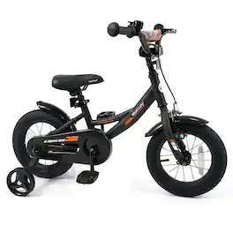 Costway - 12 Inch Kids Bike with Training Wheels Dual Brakes Adjustable Seat Handlebar Height - Black