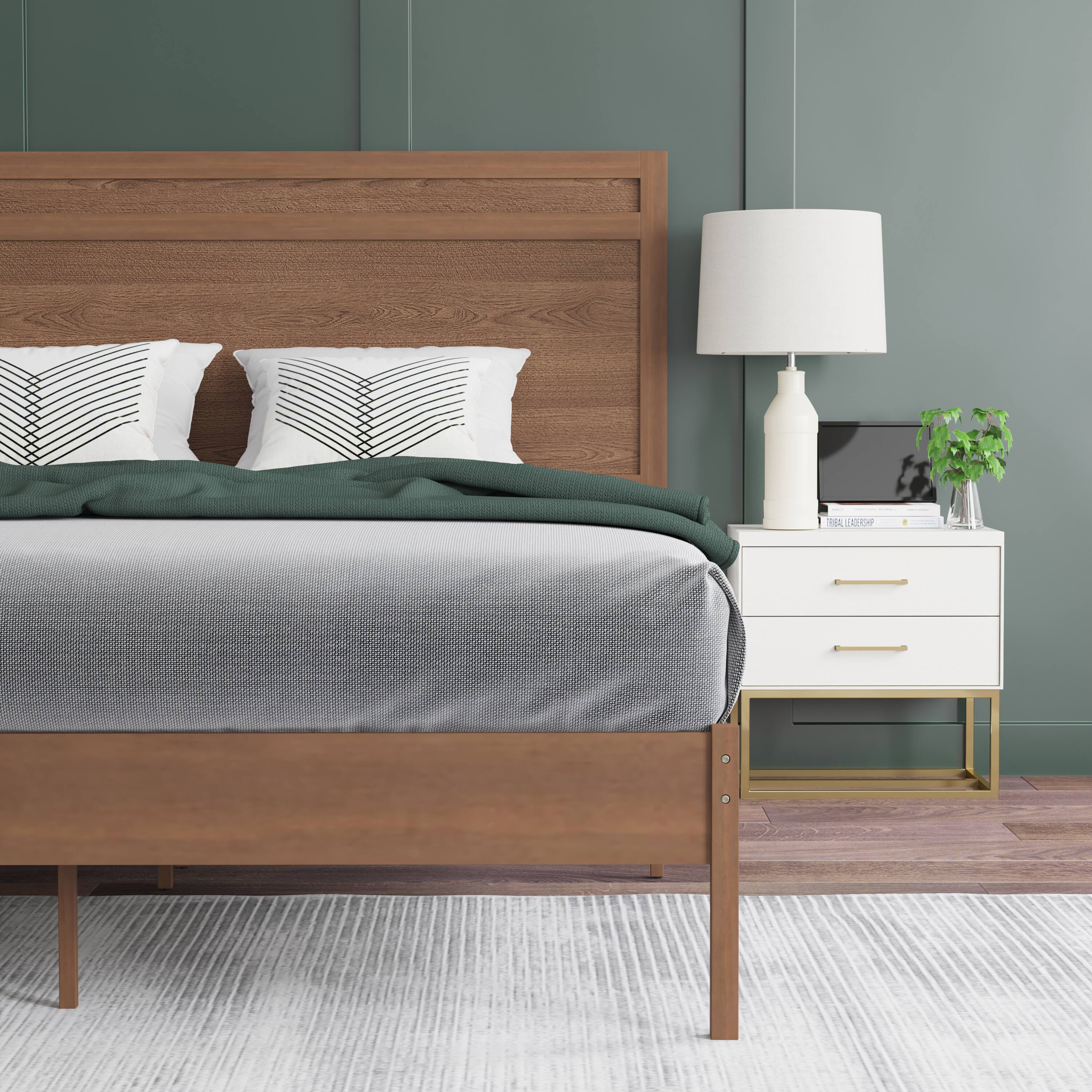 Alt View 3. Emma + Oliver - Allanza Classic Wooden Platform Bed with Headboard - Brown.