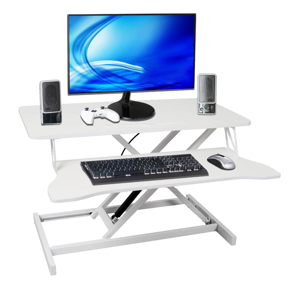 Loheer - Standing Desk Converter Adjustable Sit to Stand Workstation with Keyboard Tray Gas Spring Laptop Desk Riser - White