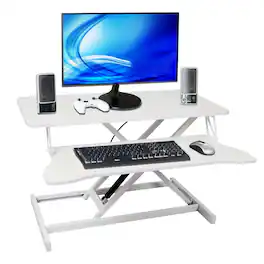 Loheer - Standing Desk Converter Adjustable Sit to Stand Workstation with Keyboard Tray Gas Spring Laptop Desk Riser - White