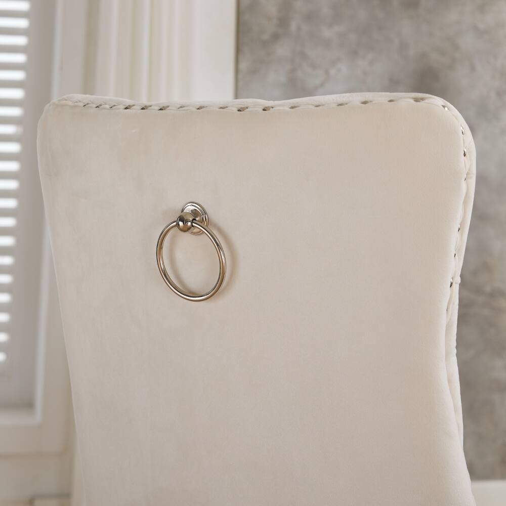 Alt View 4. Loheer - Loheer Velvet Dining Chairs Set of 2 Tufted Solid Wood Mid-Century Modern Upholstered Milky White - Milky White.