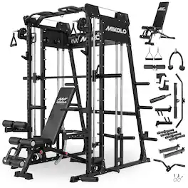 Mikolo - M11 Smith Machine, 2200lbs Squat Rack with LAT-Pull Down System & Cable Crossover Machine, Training Equipment - Black
