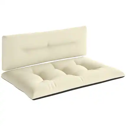 Front. Outsunny - 2 Seater Pallet Cushions Outdoor 3.9" Thick Replacement Cushions - Tufted Design for Garden, Patio - Cream White and Dark Gray.