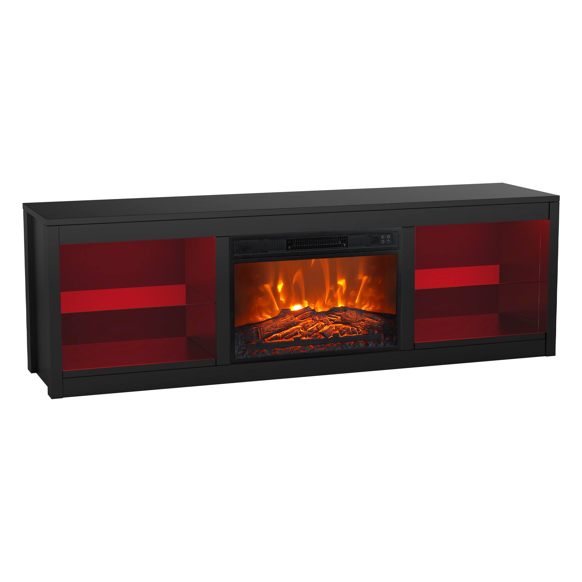 Alt View 8. Ihomeadore - 66" TV Stand with 23" Insert Electric Fireplace and Open Storage Shelves Media Console for TVs up to 75" - Black.