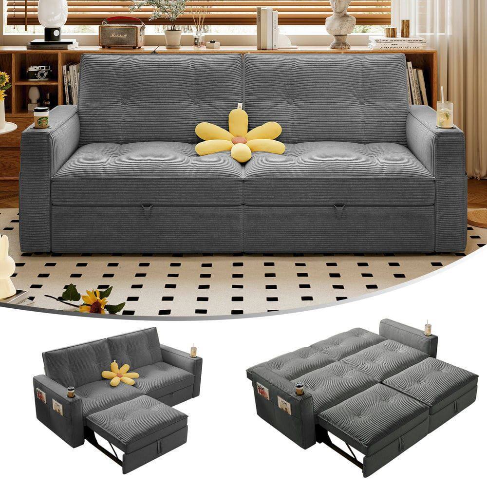 Alt View 2. Kadyn - 2-in-1 Convertible Velvet Sofa Bed for Guests, 600lb Weight Capacity - Gray - Gray.