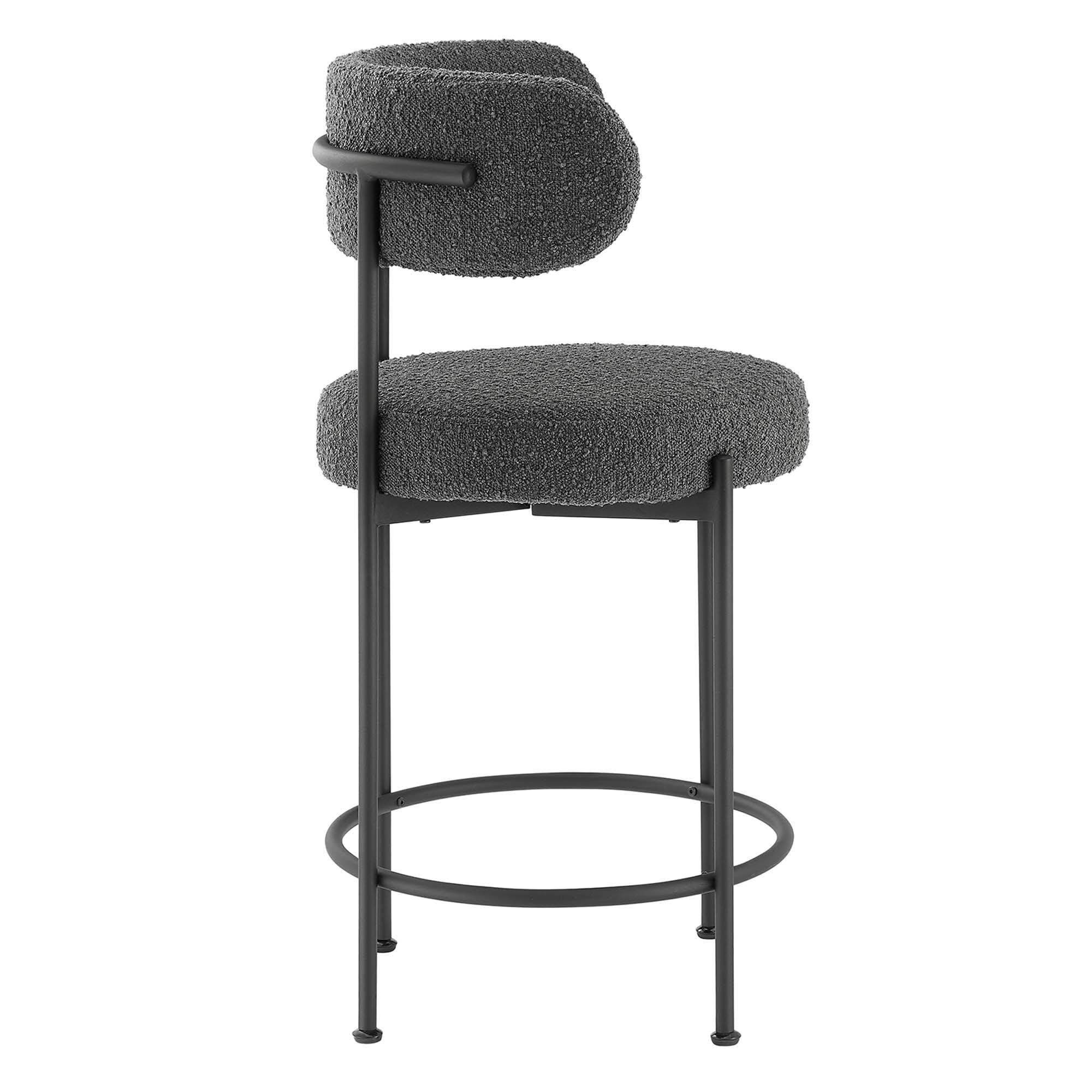 Alt View 4. Modway - Albie Boucle Fabric Counter Stools Set of 2 by Modway - Charcoal Black.