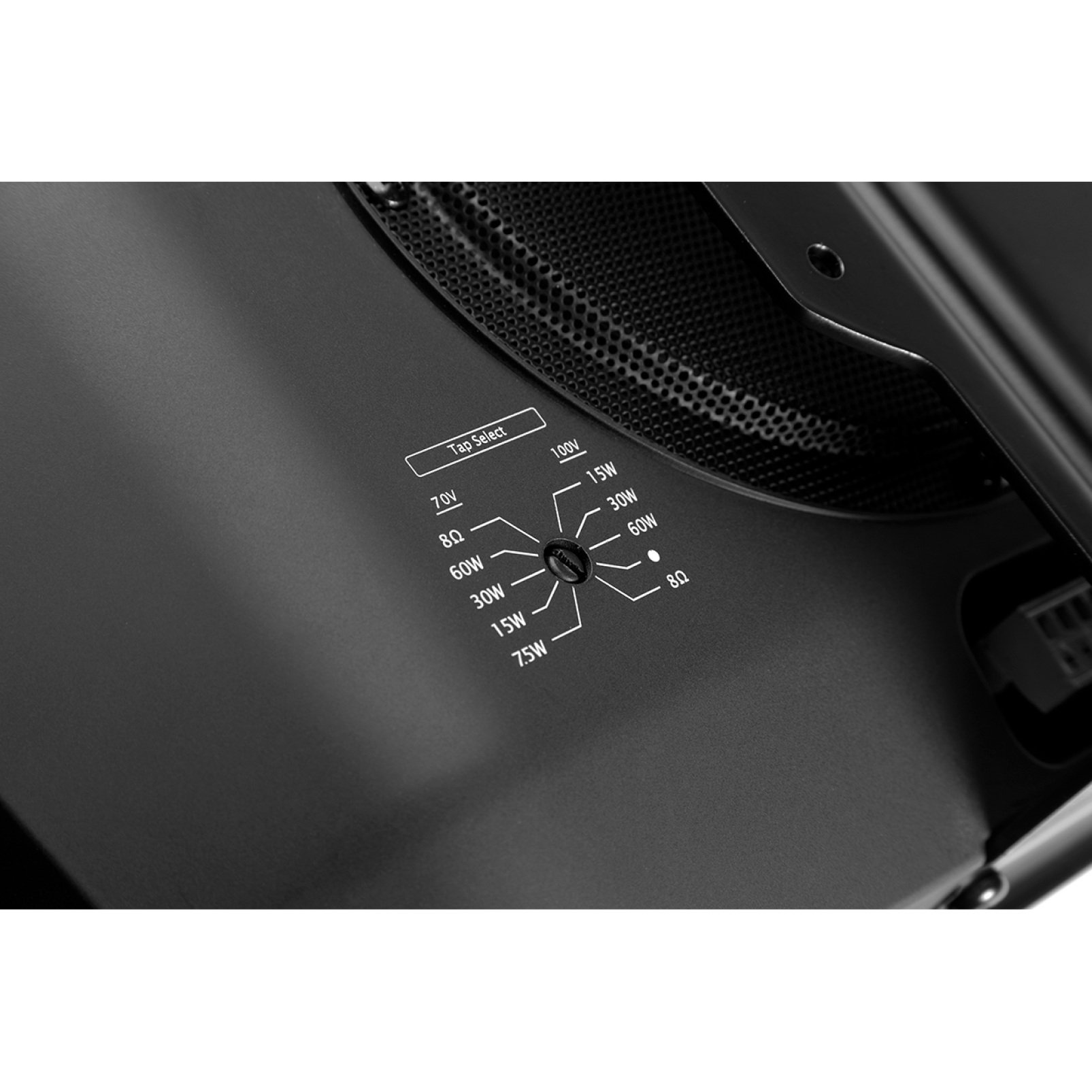 The text on the image reads: "Tap Select 100V 15W 70V 30W 80 60W 60W 80 30W 15W 7.5W."