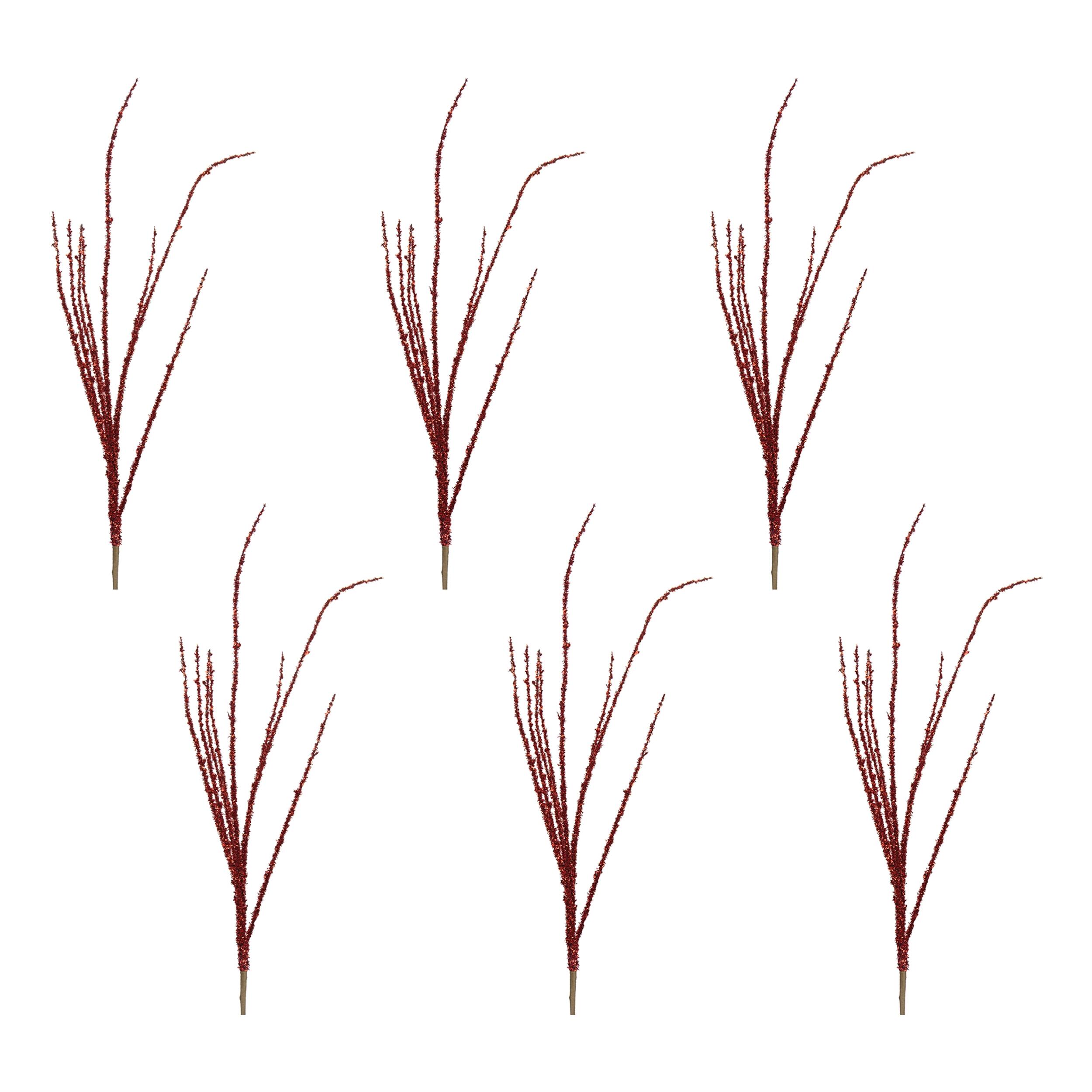 Left. BreeBe - Red Tinsel Branch (Set of 6) - Brown.