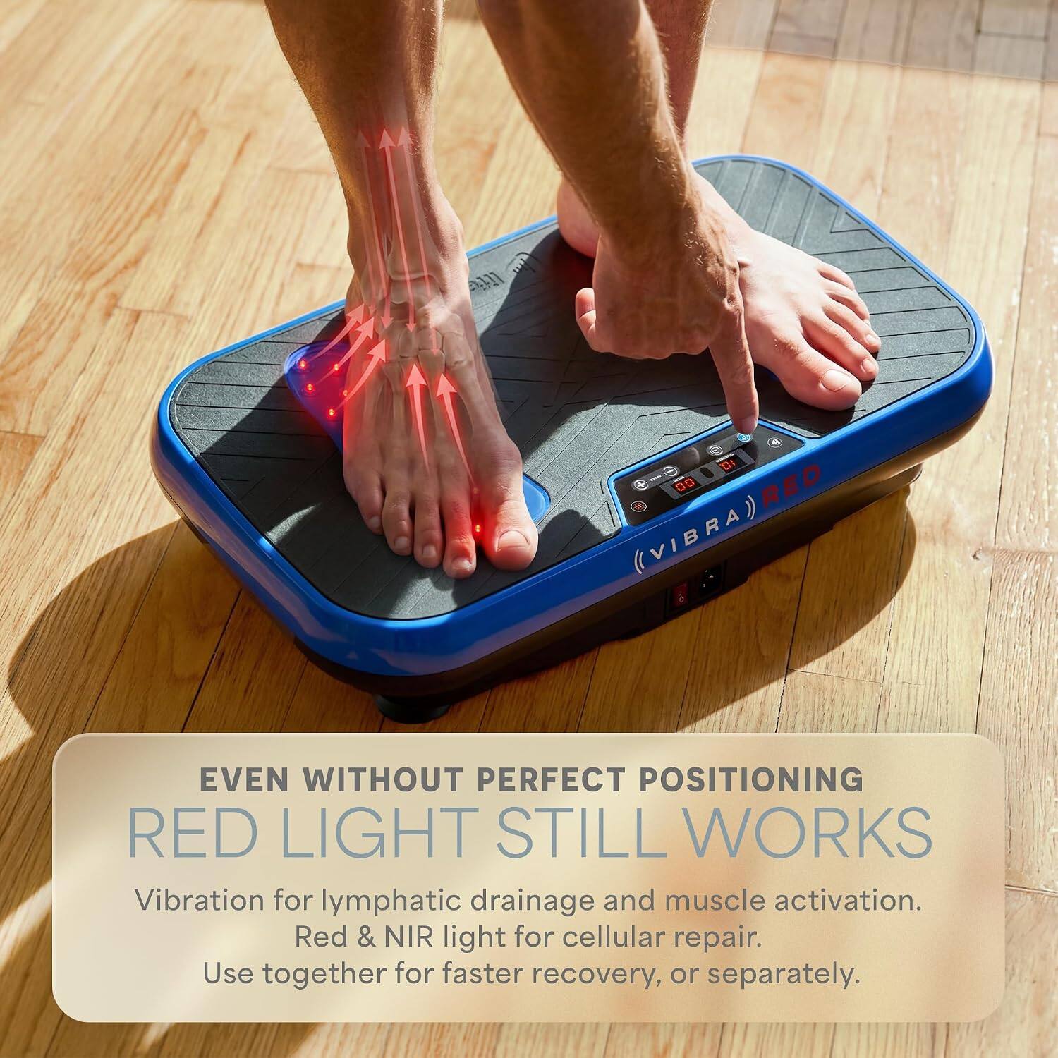 1 DF 3-9 DO RED (VIBRA) EVEN WITHOUT PERFECT POSITIONING RED LIGHT STILL WORKS

Vibration for lymphatic drainage and muscle activation. Red & NIR light for cellular repair. Use together for faster recovery, or separately.