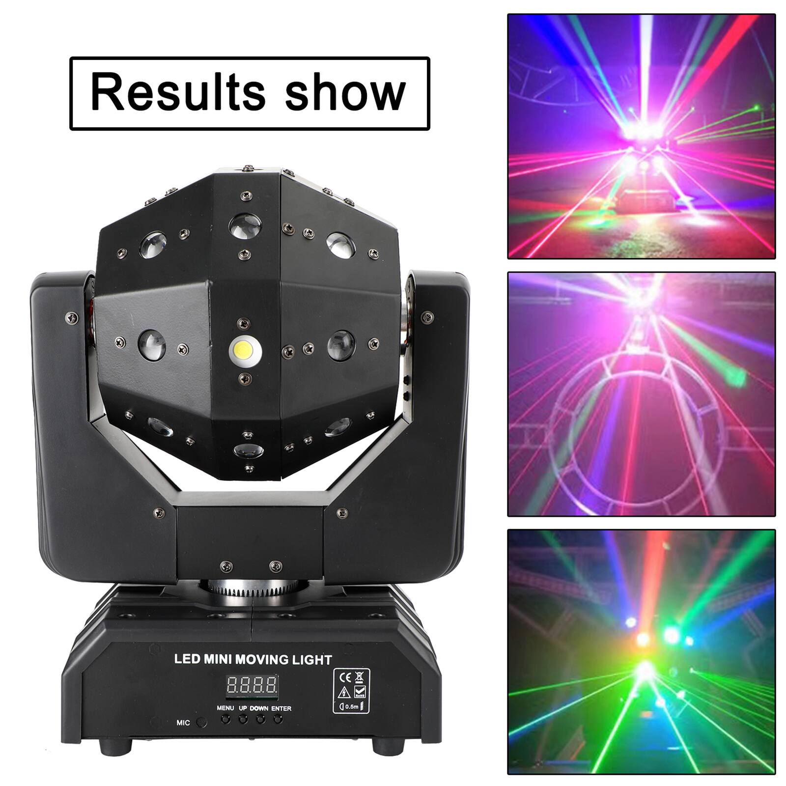 Results show

LED MINI MOVING LIGHT CE

MENU UP DOWN ENTER

(10.5m

MIC
