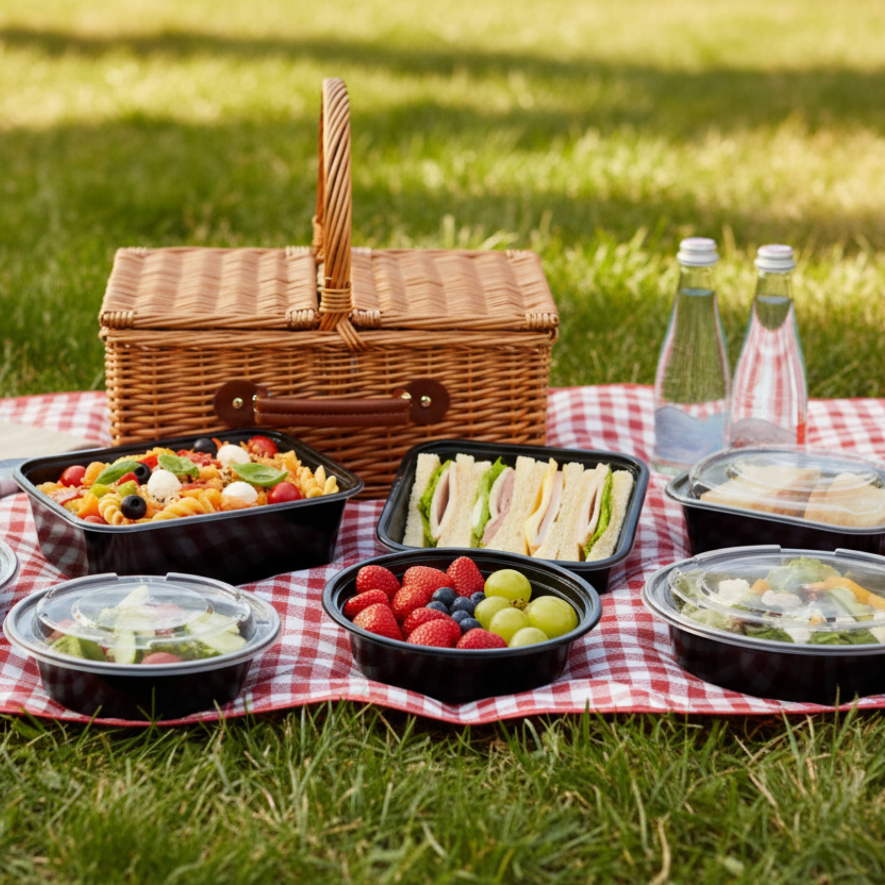 Alt View 7. Eco Harmony Products - Microwaveable Round Container with Lid, 48oz, 150-Pack - Black.