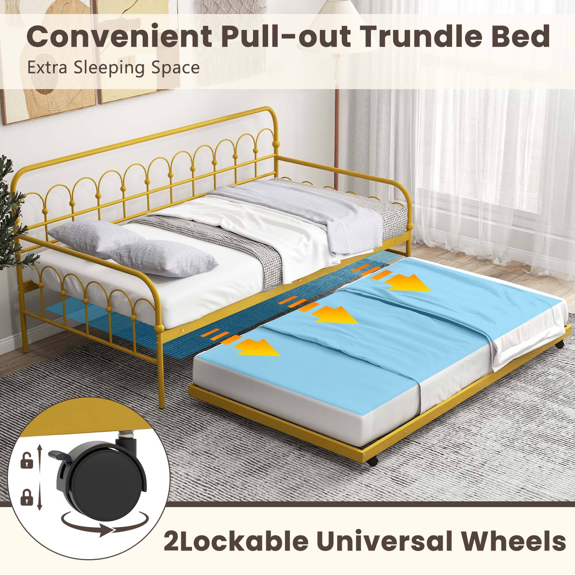 Convenient Pull-out Trundle Bed Extra Sleeping Space 6 Lockable Universal Wheels
