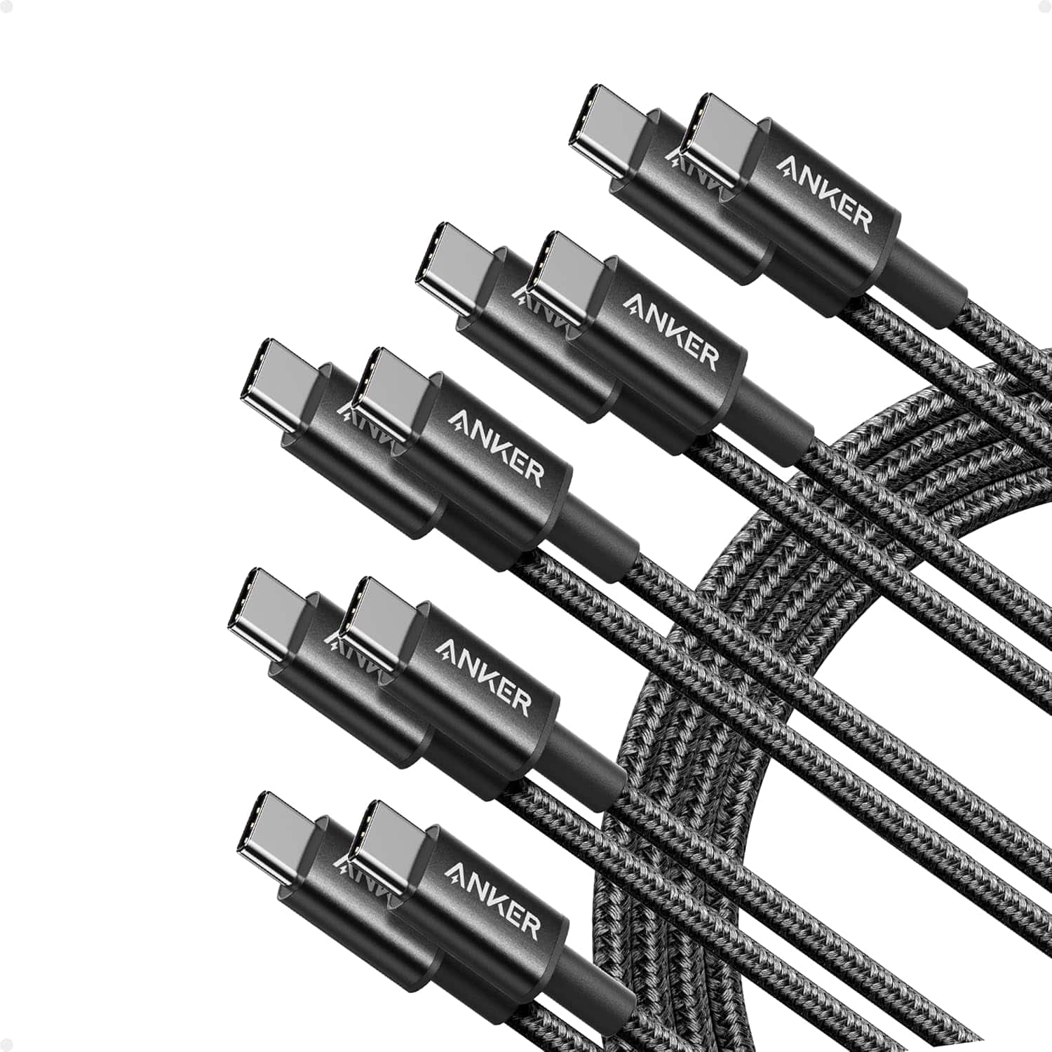 Anker - USB C to USB C Cable, Type-C 60W Fast Charging Cable (6 FT, 5Pack) - Black