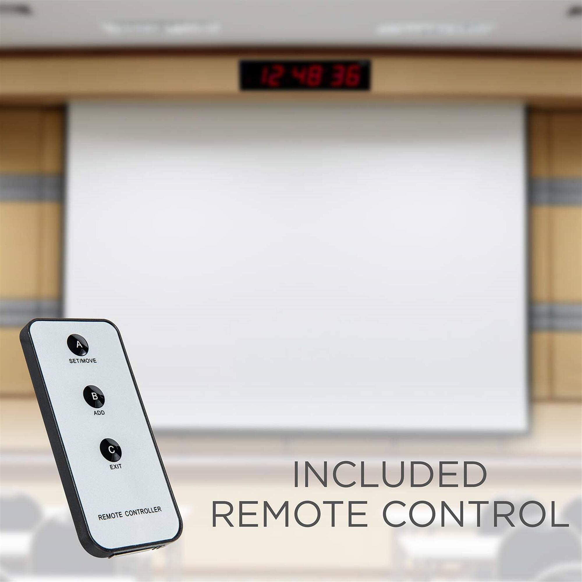 12:48:36, 12 48 36, A SET/MOVE, B ADD, C EXIT, INCLUDED REMOTE CONTROLLER, REMOTE CONTROL