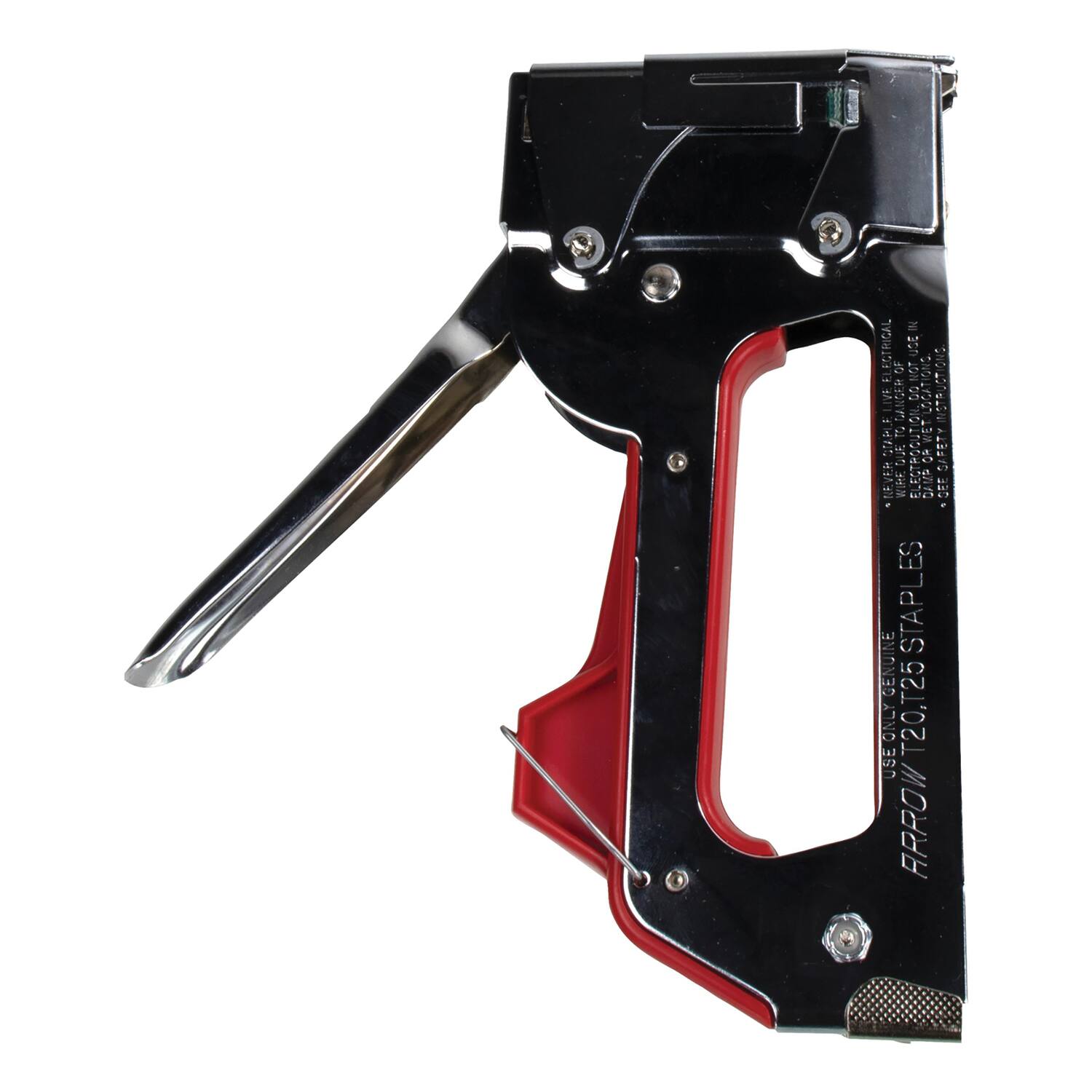N ELECTRICAL STAPLE GUN  
DO NOT USE:  
2 STAPLES  
INDEX AND DAMPER  
NEVER USE DAMAGED STAPLES  
GENUINE ONLY  
T20, T25  
USE ARROW T20, T25  

ARROW  
120, 25 STAPLES  
USE ONLY GENUINE STAPLES