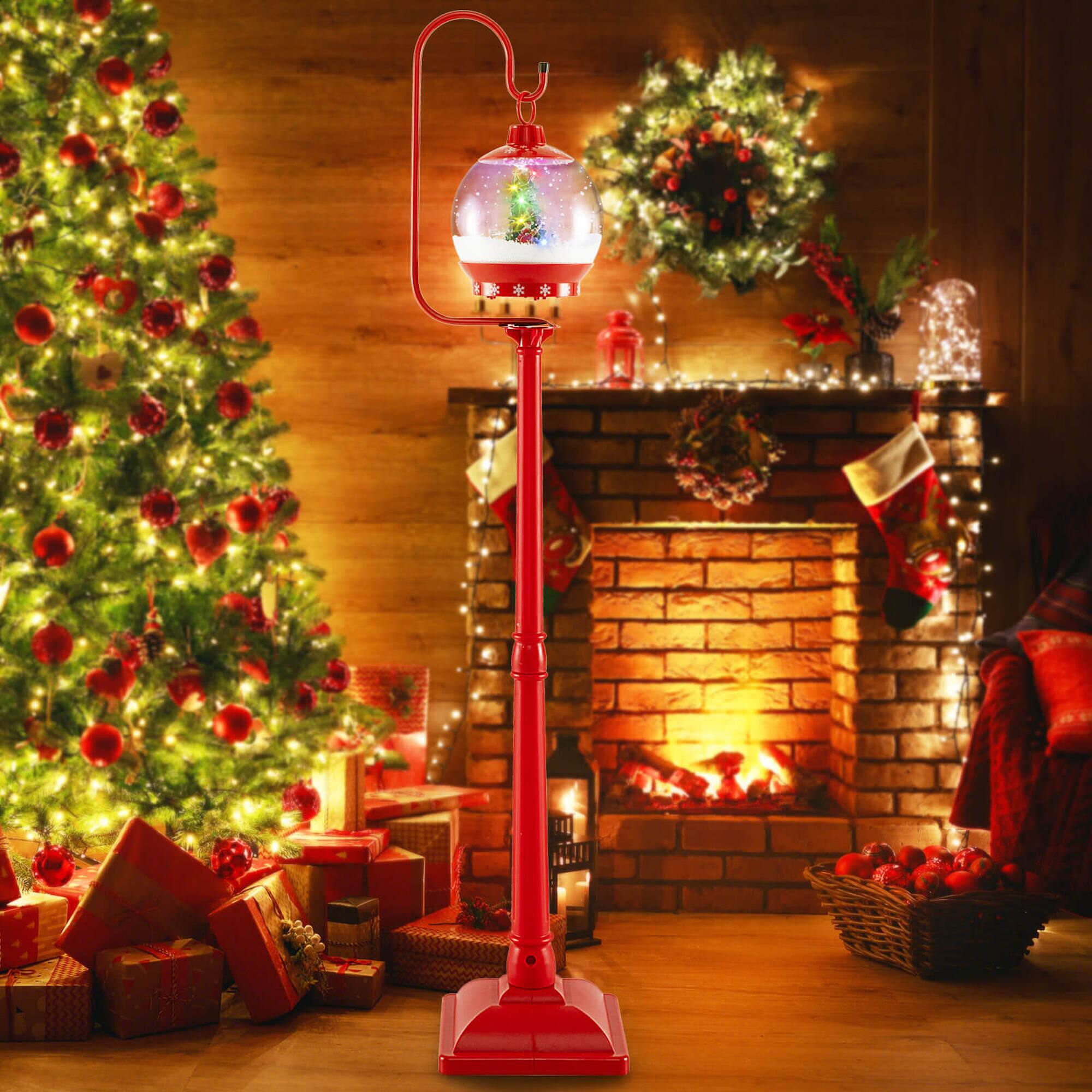 Alt View 1. Costway - Costway 68 Inch Musical Christmas Street Lamp with Sound-Activated Snow Globe Lantern - Red.