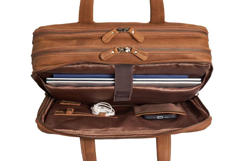 Alt View 5. Luxorro - Leather Briefcase for men. Fits 15" Laptops - Light Brown.