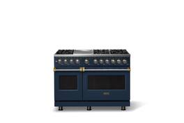 Viking - Pro 5 Series 7.3 Cu. Ft. Freestanding Sealed 6B Dual Fuel Convection Range/Griddle - Slate Blue w. Brushed Brass Trim - Slate Blue