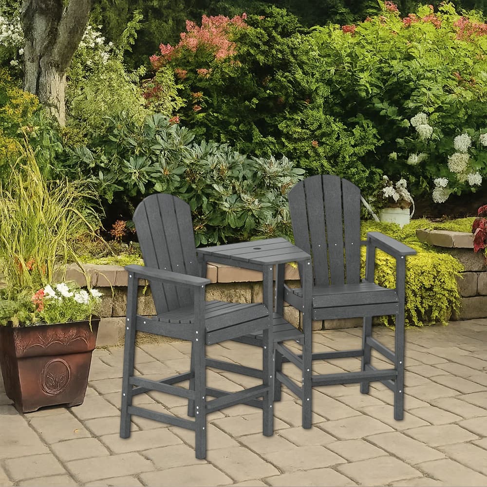 Hivvago - All-Weather Two-Seat Adirondack Chair with Central Connecting Tray - Gray