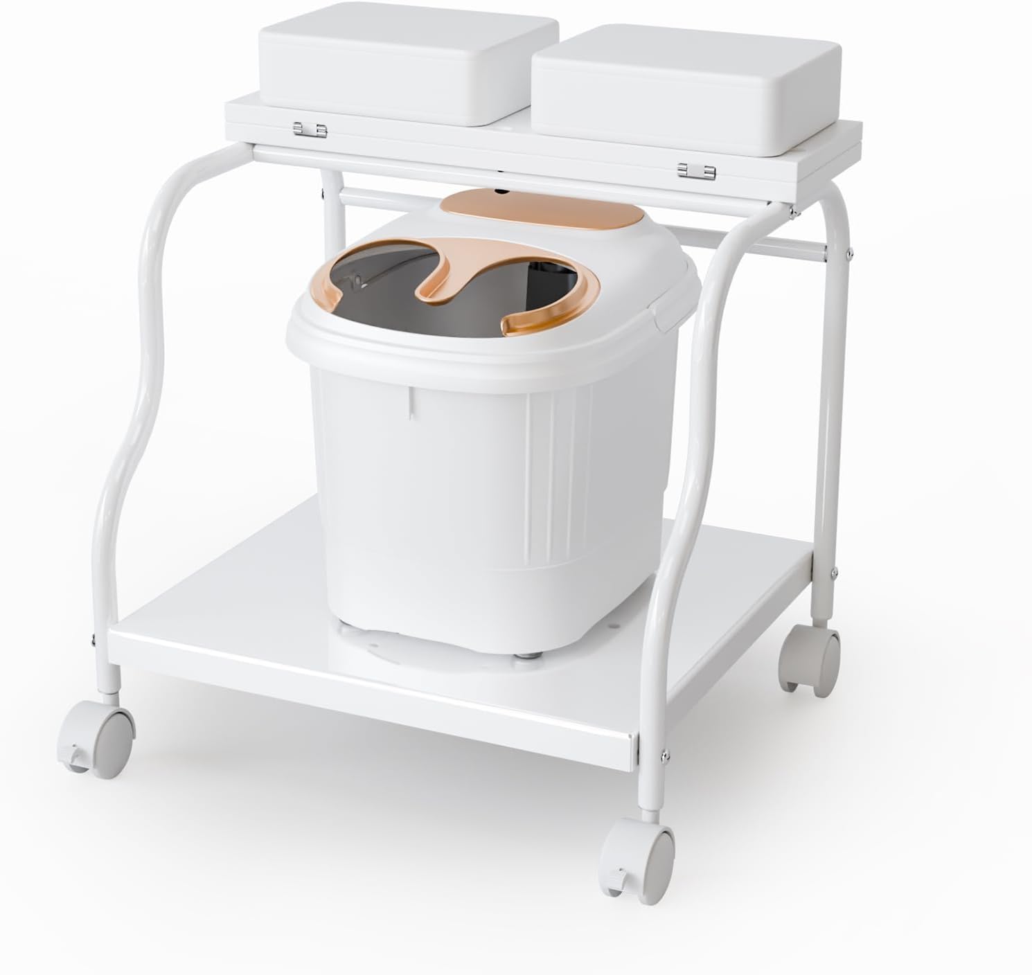 Angle. Winado - Pedicure Cart Foot Bath Trolley, Portable Salon Rolling Cart, Adjustable Manicure & Foot Massage Stool with PU Cushion - White.