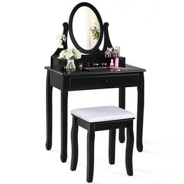 Costway - Wooden Vanity Makeup Dressing Table Stool Set bathroom - Black