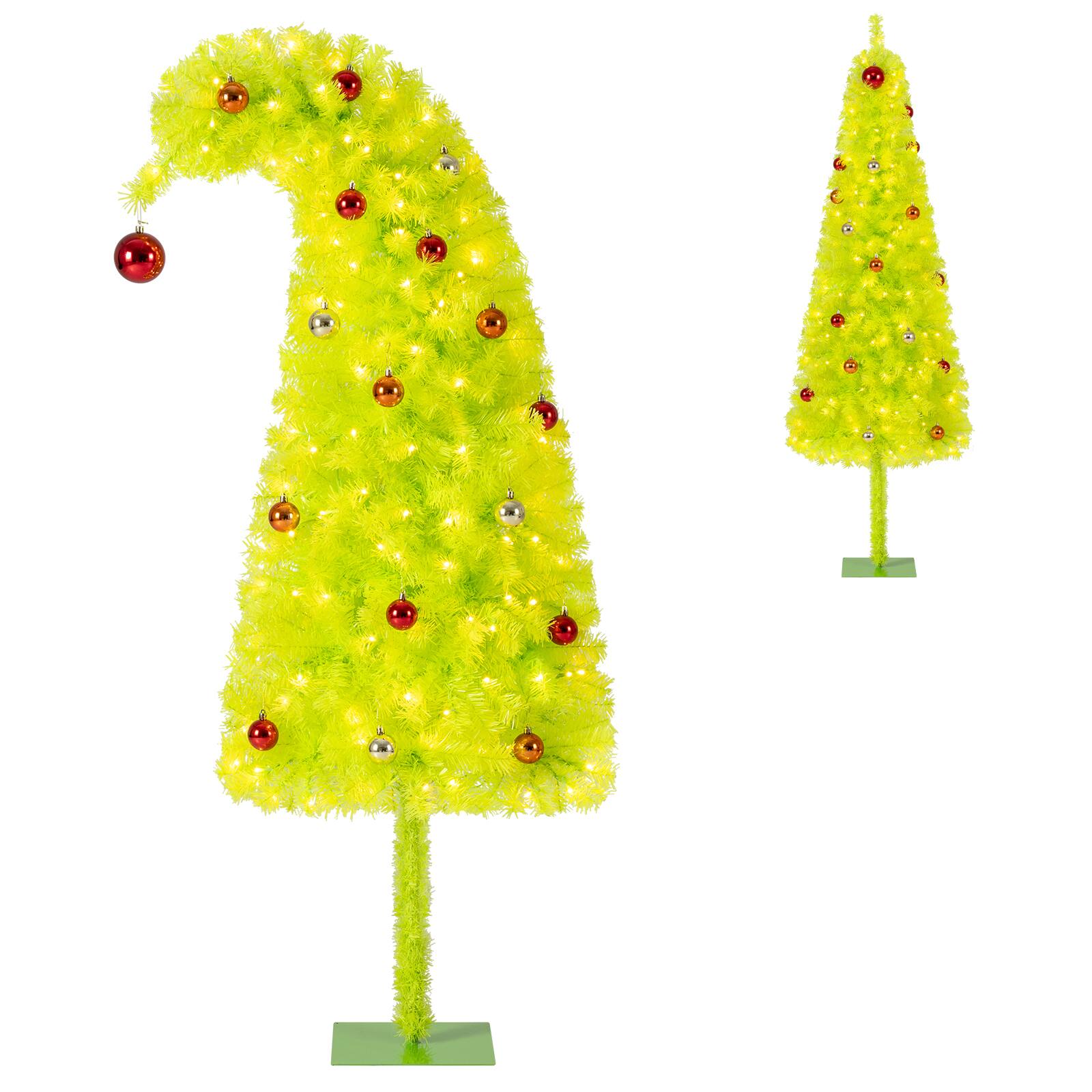 Alt View 1. Costway - Costway 5 ft Whimsical Christmas Tree with 416 Branch Tips, Bendable Treetop, 18 Xmas Balls - Lime-Green.