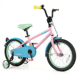 Costway - 16" Kids Bike with Adjustable Saddle Handlebar Removable Training Wheels Handbrake - Pink