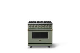 Viking - 36"W 5.6 Cu.Ft. Pro5S Freestanding Sealed 6 Burner Dual Fuel Convection Range - Eucalyptus w. Brushed Brass Trim - Eucalyptus