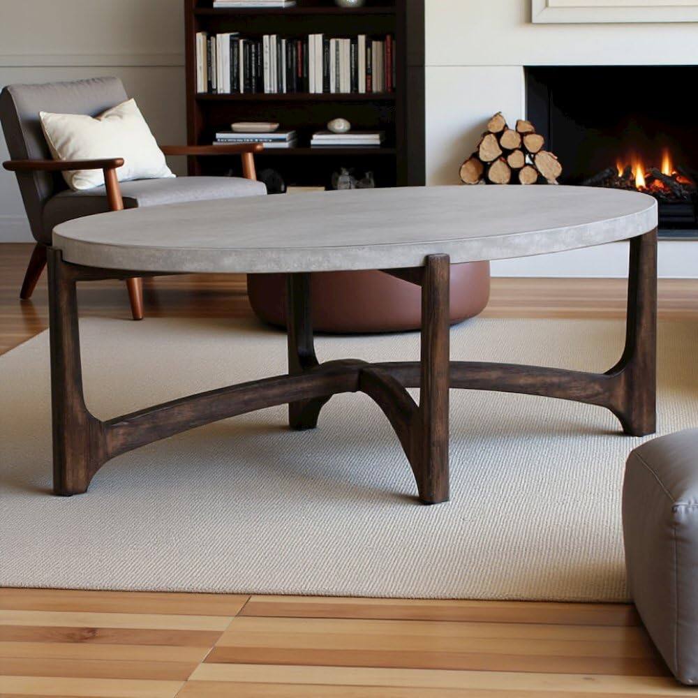 Angle. Starlight Canyon Home - Brown Oval Coffee Table – Elegant Center Table for Living Room Spaces - Brown.