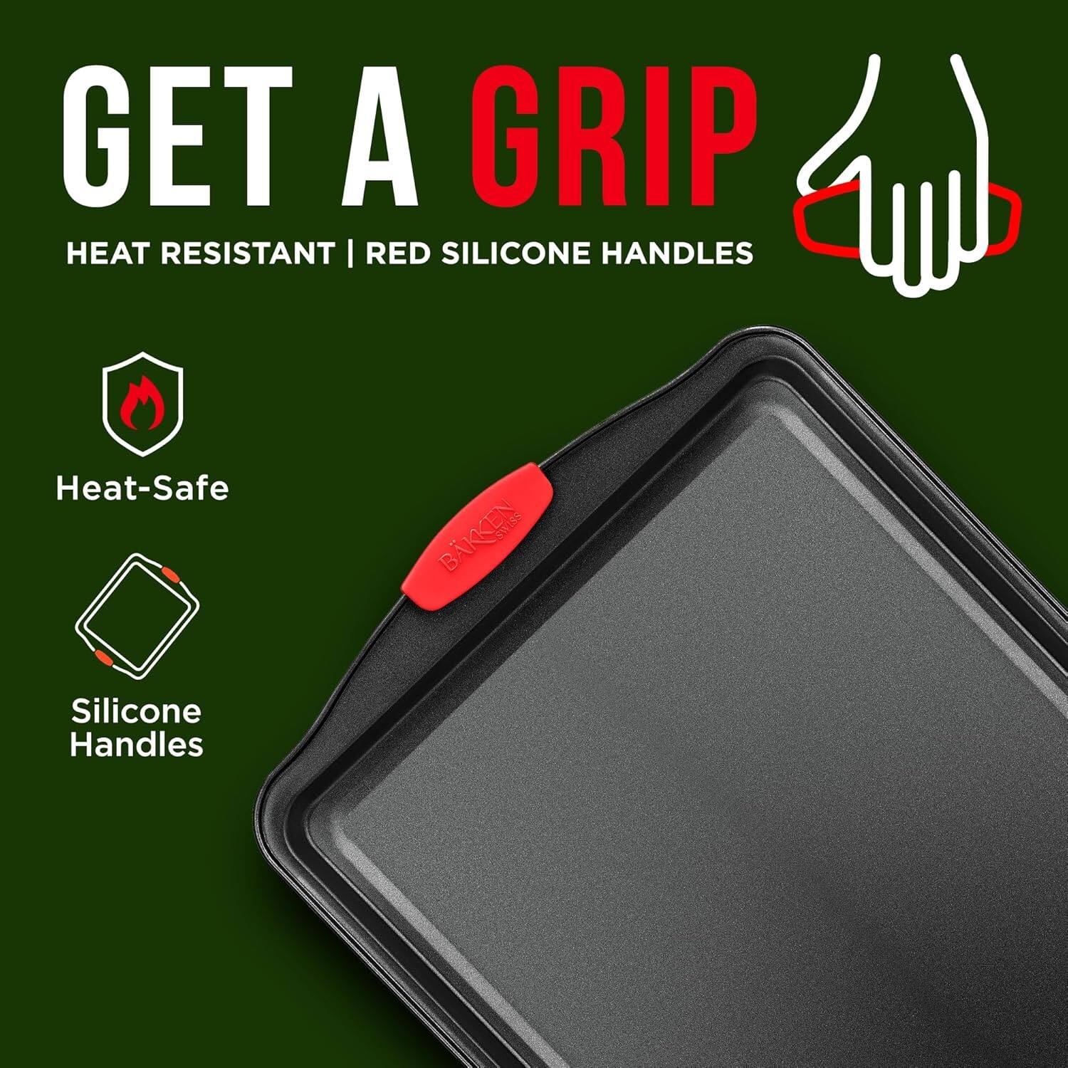 GET A GRIP, HEAT RESISTANT | RED SILICONE HANDLES, Heat-Safe, BKKEN Silicone Handles
