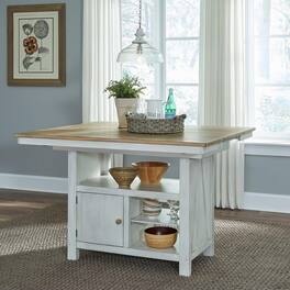 Liberty Furniture Industries - Lindsey Farm Kitchen Island in Rubberwood Solids & Veneers w/ MDF - Weathered White & Sandstone