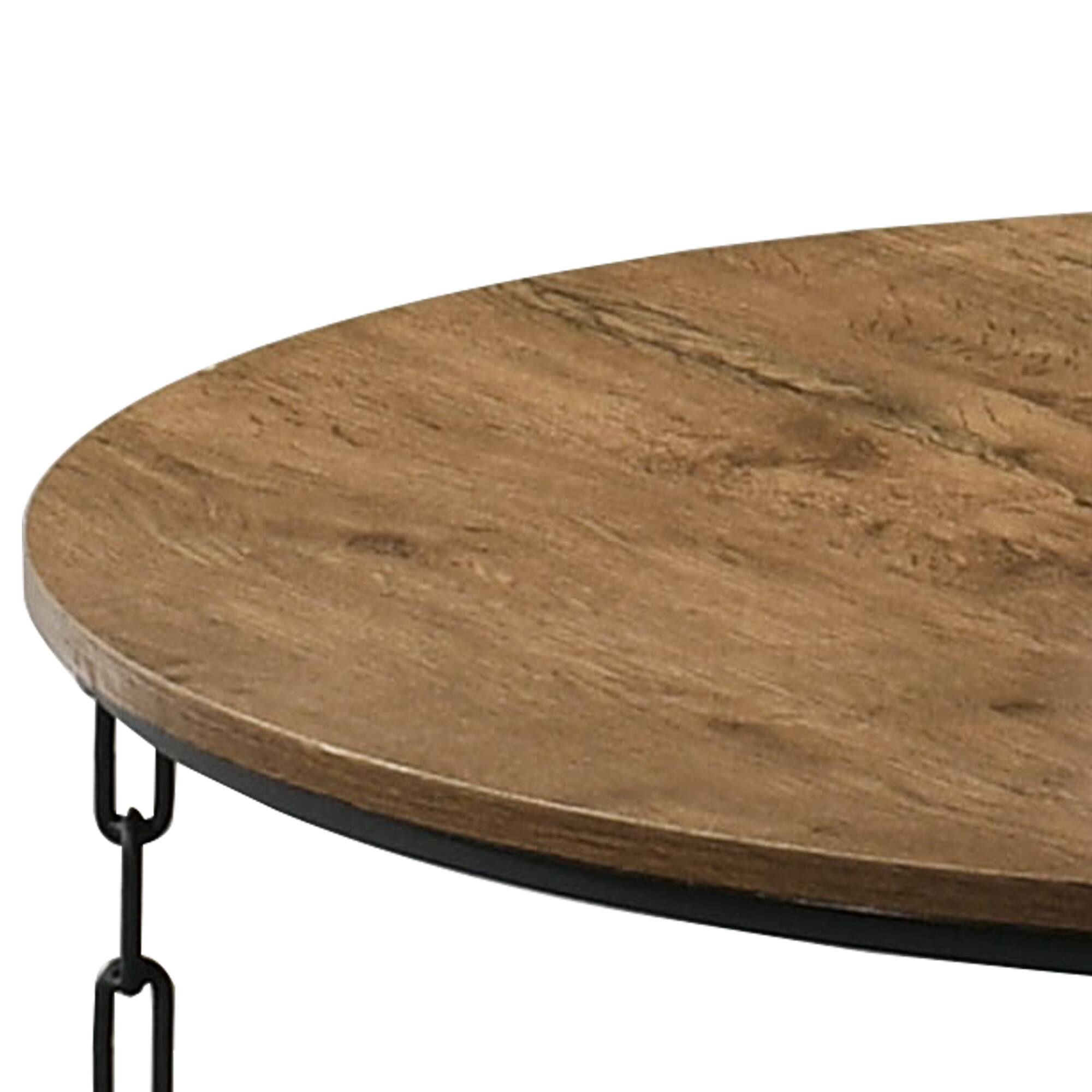 Back. Vaczon - 3 Piece Rustic Industrial Coffee and Side Table Set with Chain-Metal Frame and 2-Tier Storage - Natural.