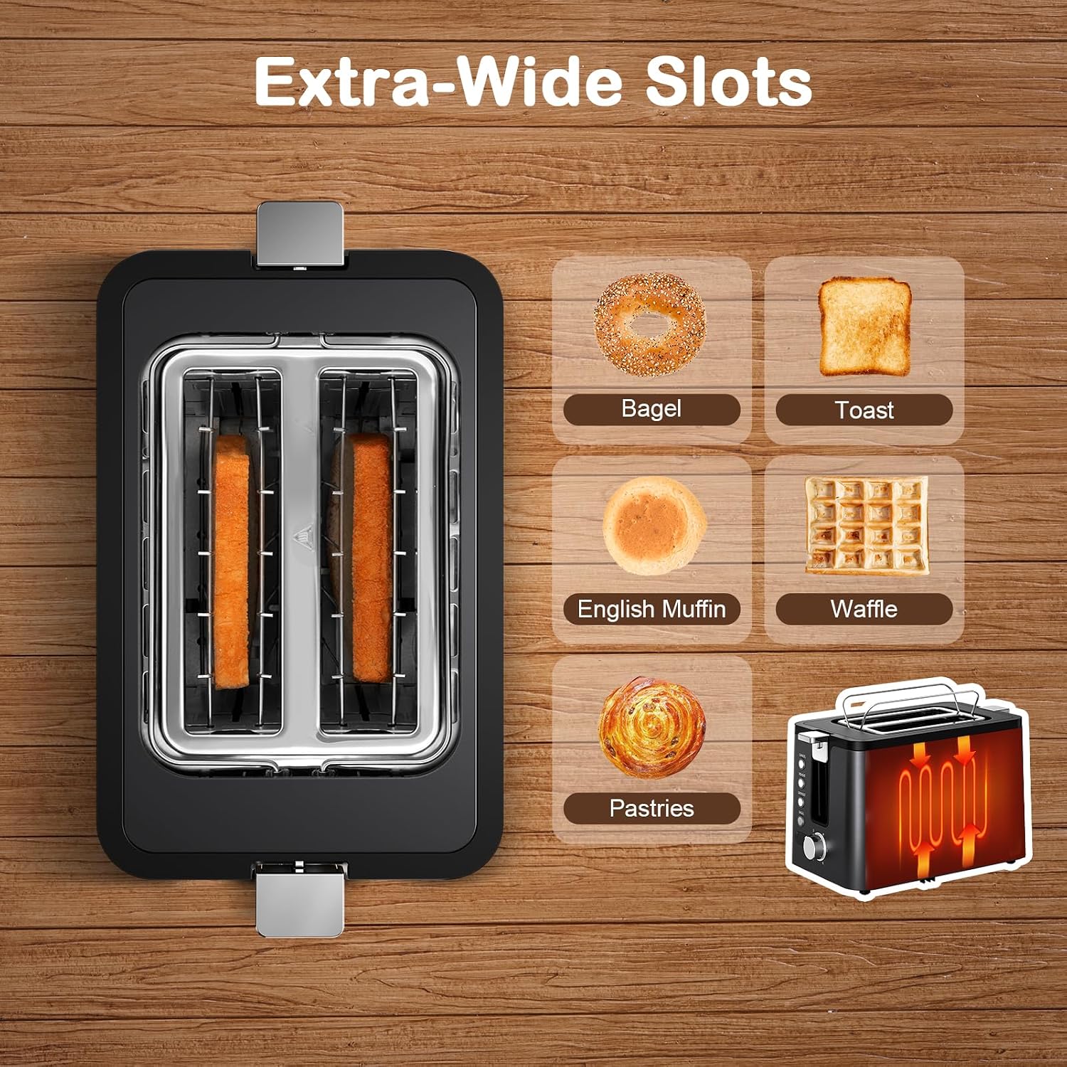 Extra-Wide Slots

- Bagel
- Toast
- English Muffin
- Waffle
- Pastries