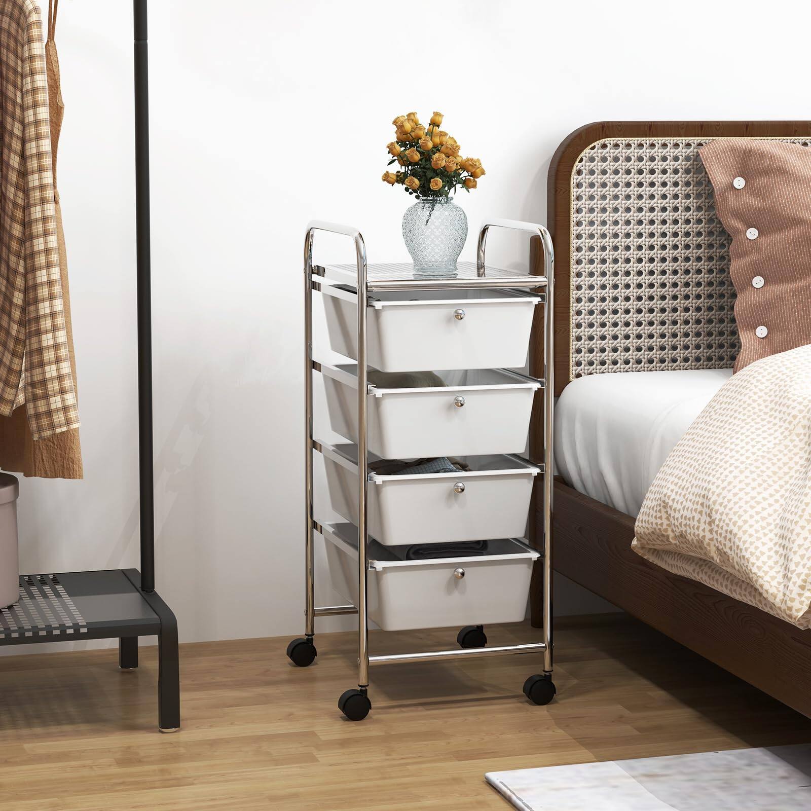 Alt View 8. Ecooso - 4-Drawer Rolling Bin Storage Cart with Plastic Drawers, Mobile Organizer for Craft Supplies and Home Storage - White.