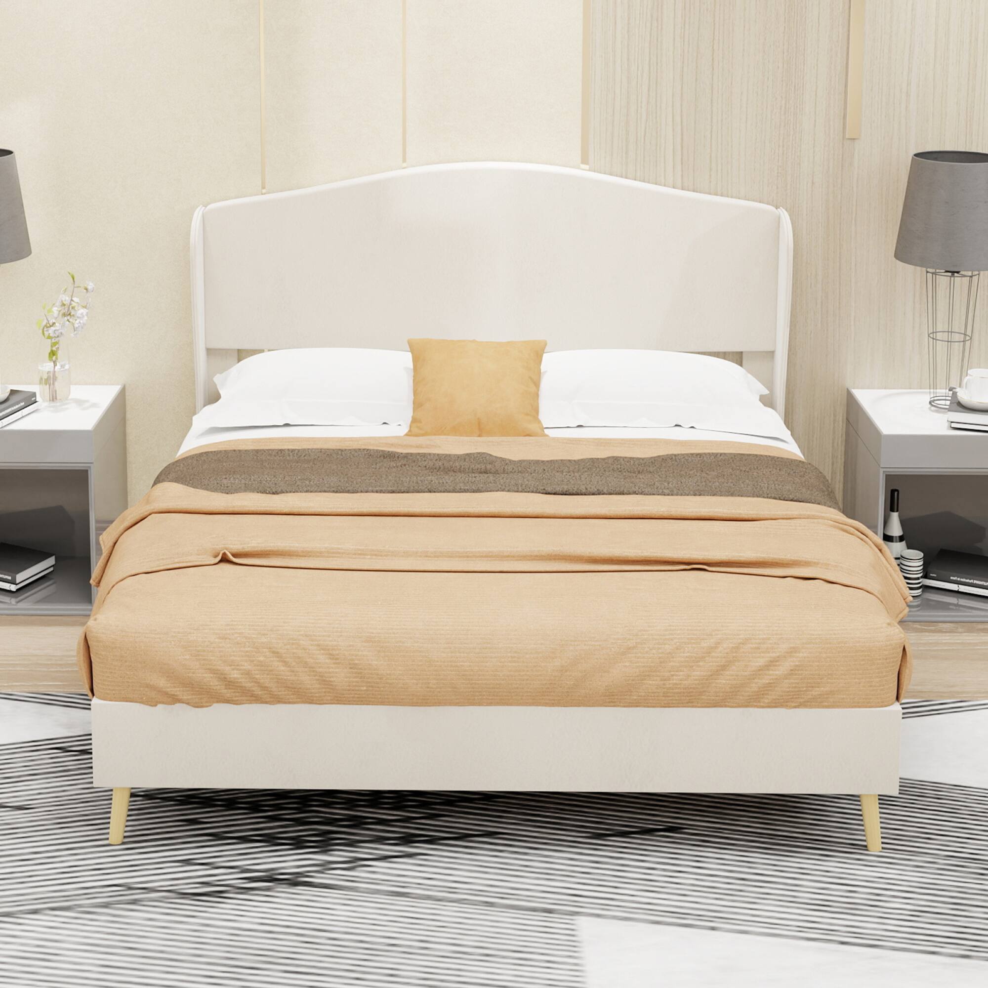 Alt View 9. GOODSILO - Luxury Velvet Upholstered Platform Bed with Tufted Headboard for Master Bedroom and Guest Rooms - Beige.