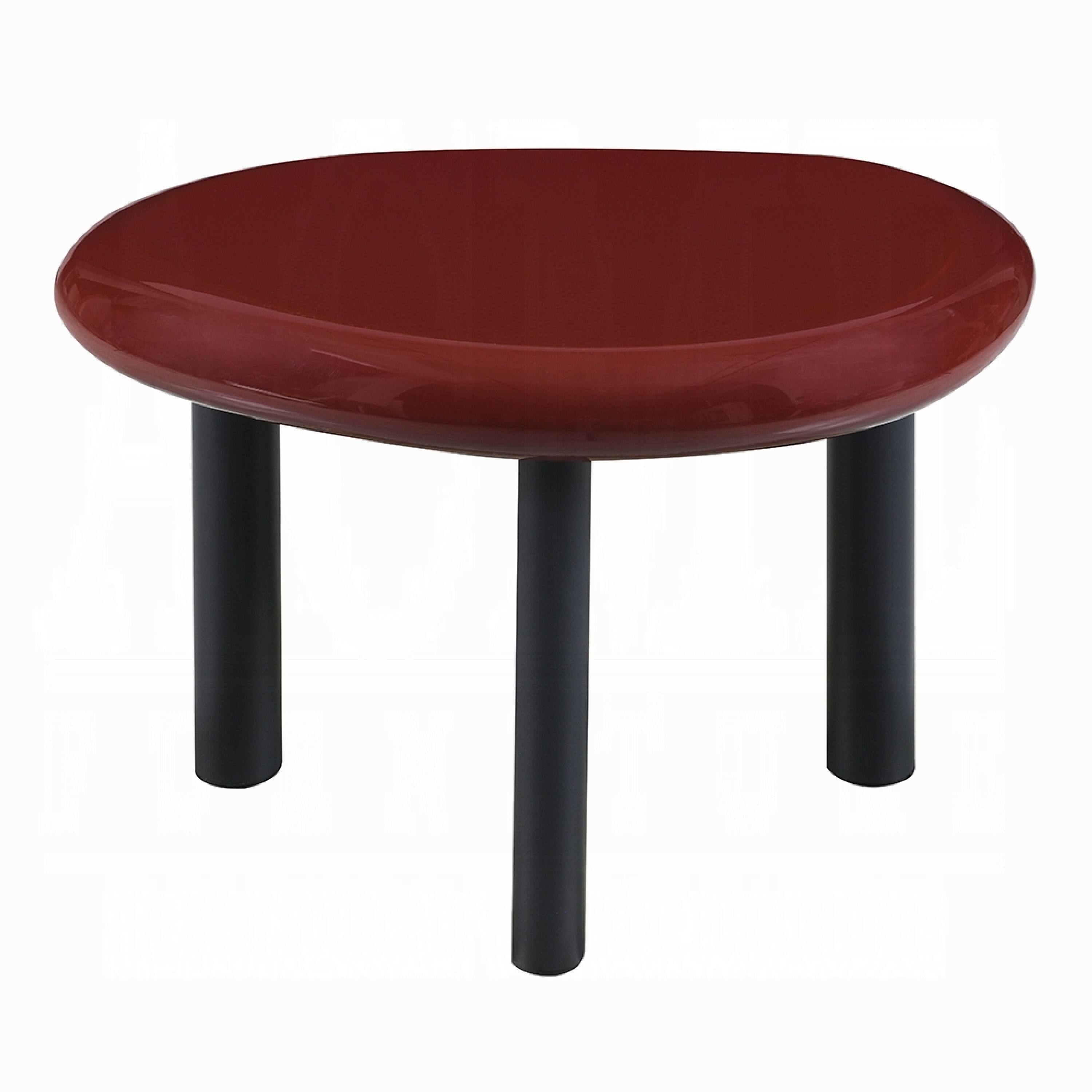 Alt View 1. Manhattan Lane - Endy End Table, 21 Inch Asymmetric Red High Gloss, 3 Round Metal Legs - Red.