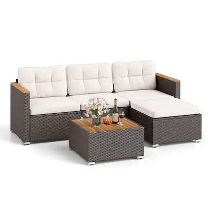 Front. Costway - Costway 5 Piece Wicker Conversation Set Patio Rattan Chair & Coffee Table Set for Porch - Off White.